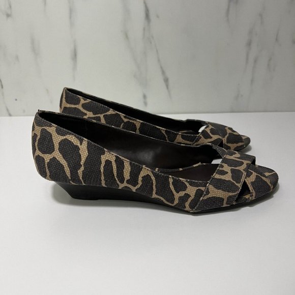 Lauren Ralph Lauren Open Toe Sandals Women 8B Animal Print Slip On Brown - Picture 5 of 7